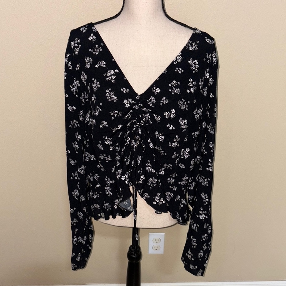 Floral Black V-Neck Women's Top